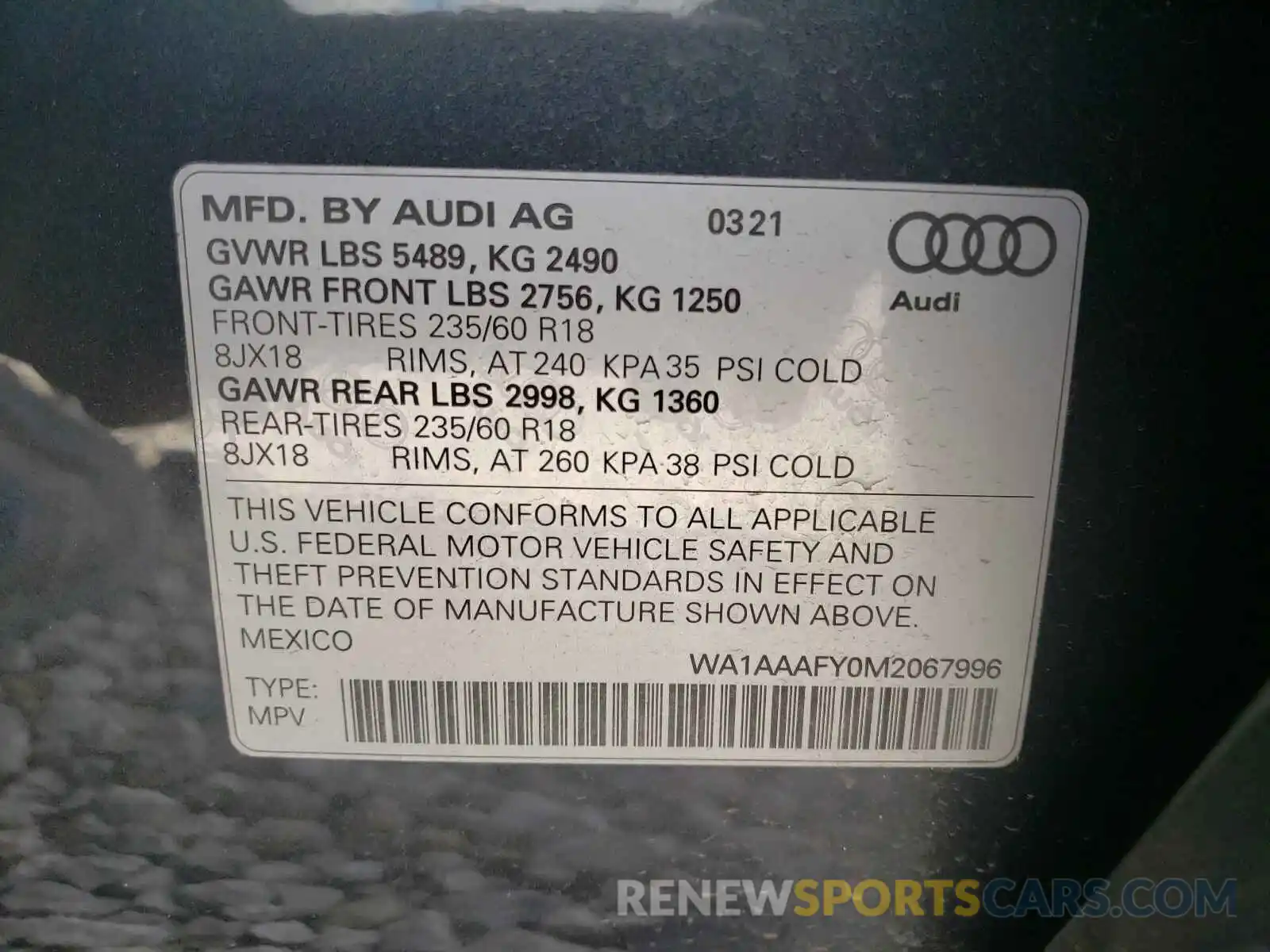 10 Фотография поврежденного автомобиля WA1AAAFY0M2067996 AUDI Q5 2021