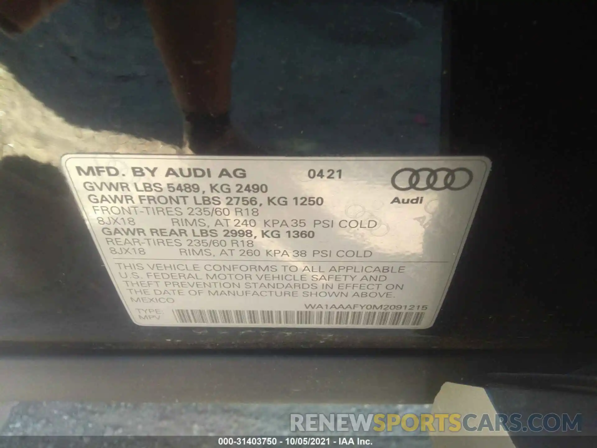 9 Photograph of a damaged car WA1AAAFY0M2091215 AUDI Q5 2021