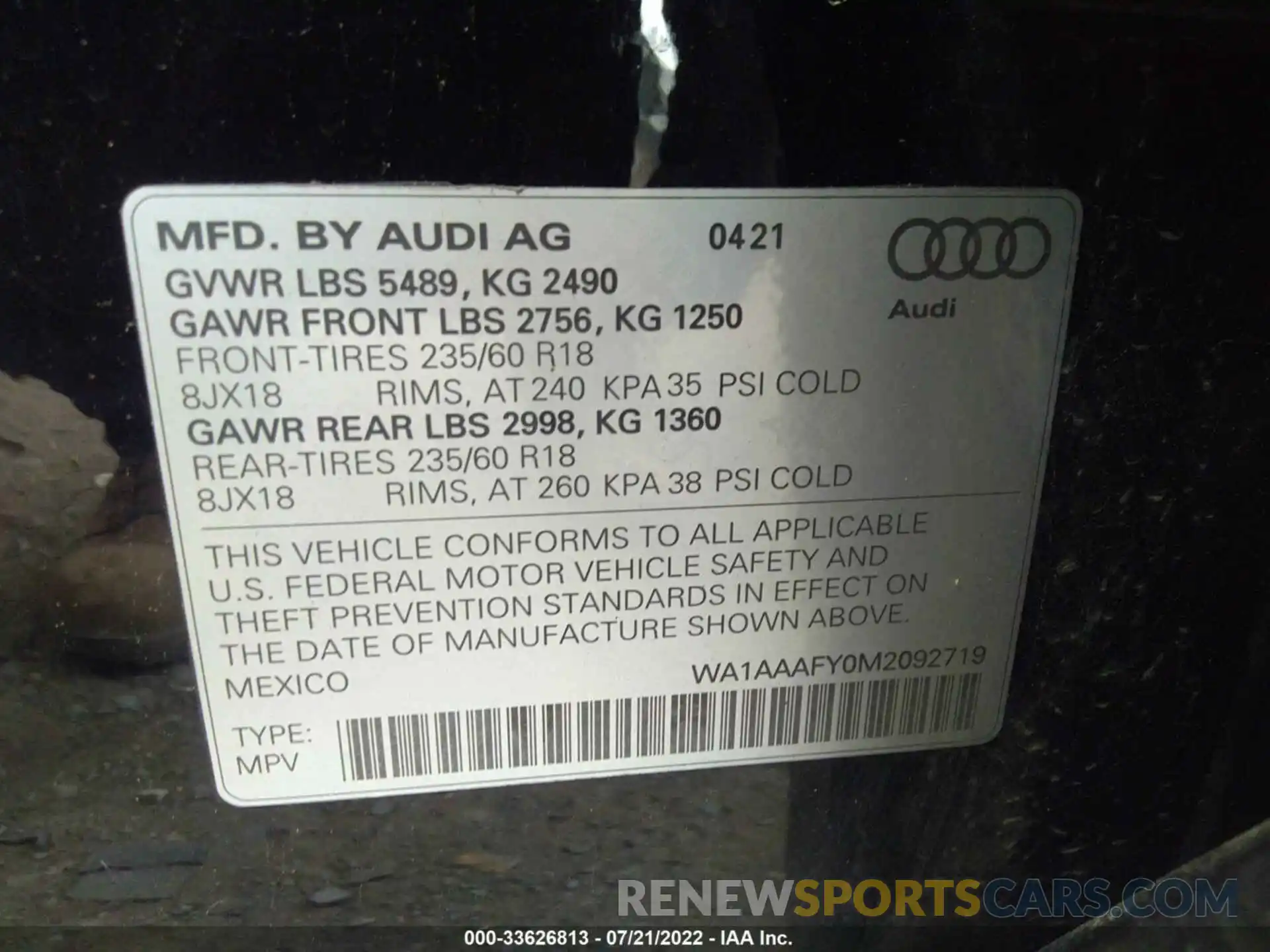 9 Фотография поврежденного автомобиля WA1AAAFY0M2092719 AUDI Q5 2021