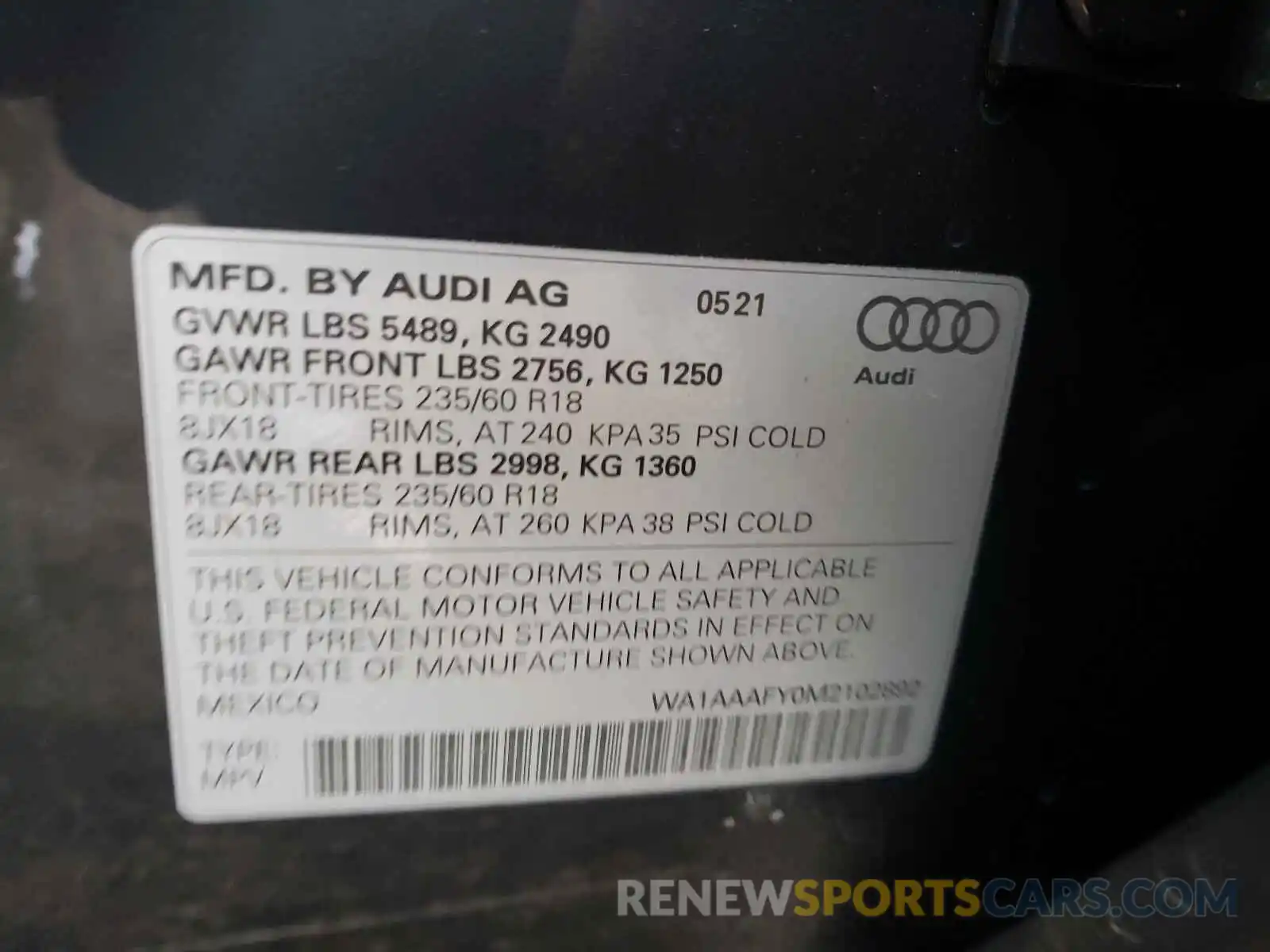 10 Photograph of a damaged car WA1AAAFY0M2102892 AUDI Q5 2021