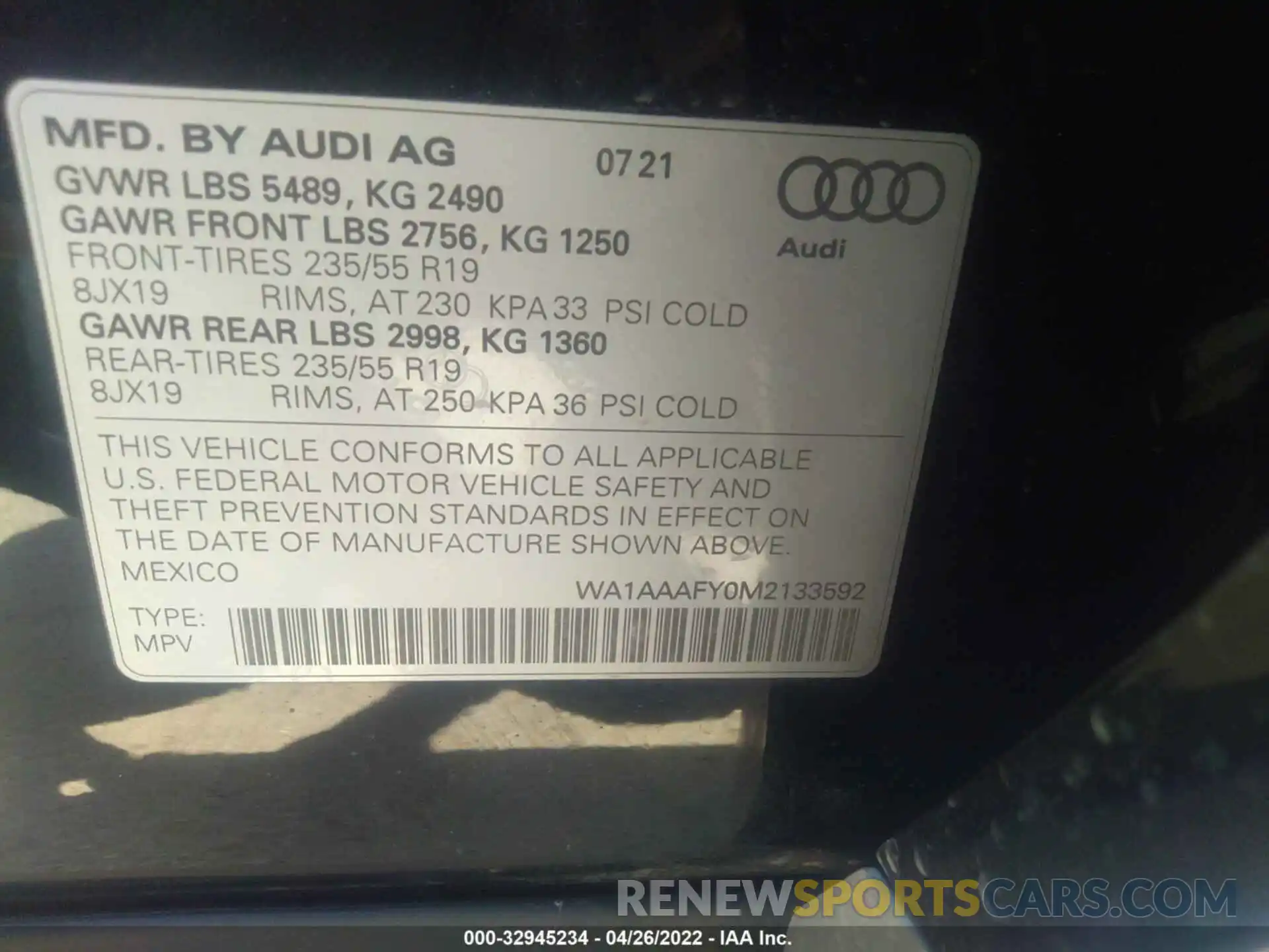 9 Photograph of a damaged car WA1AAAFY0M2133592 AUDI Q5 2021