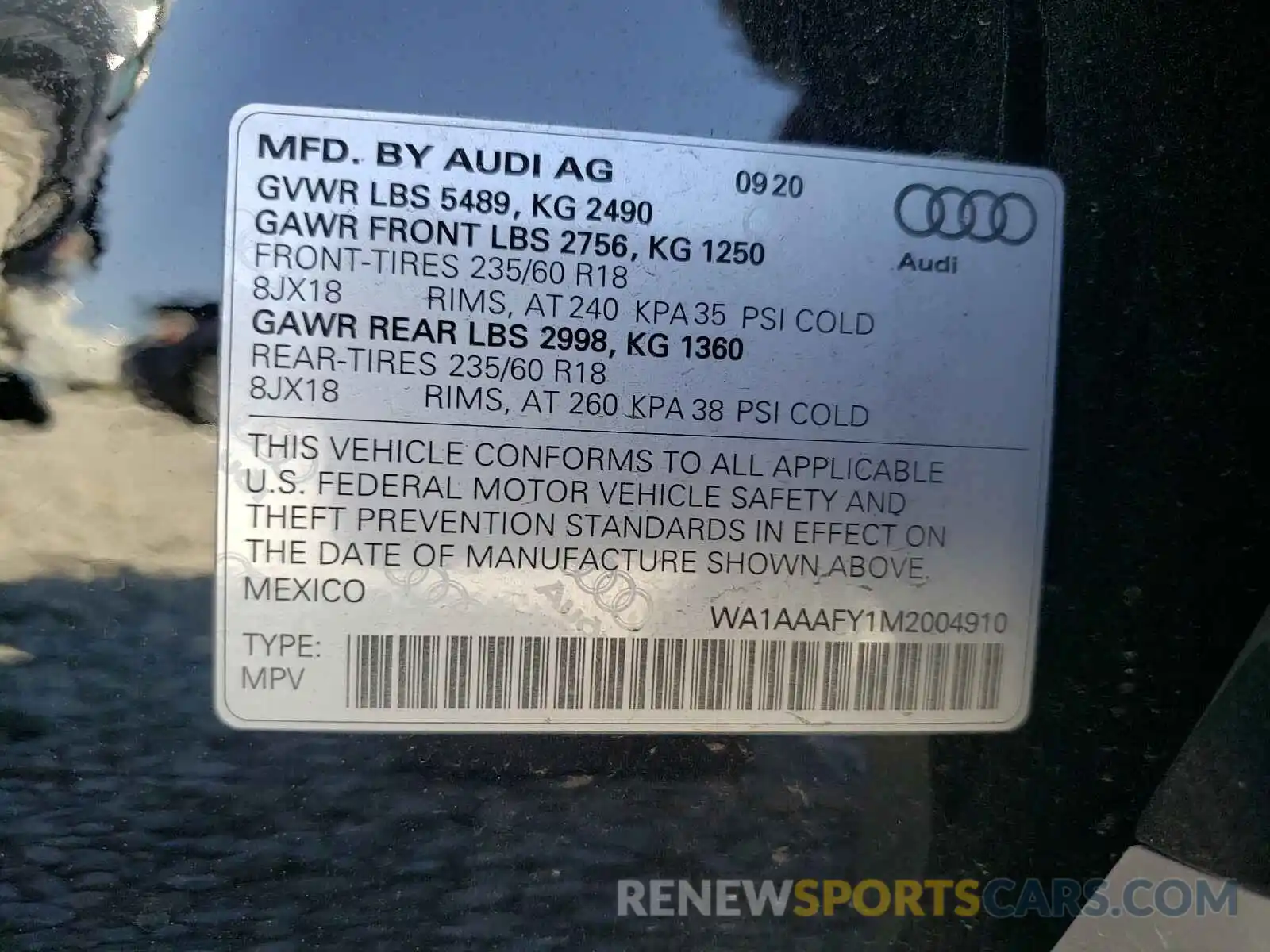 10 Фотография поврежденного автомобиля WA1AAAFY1M2004910 AUDI Q5 2021