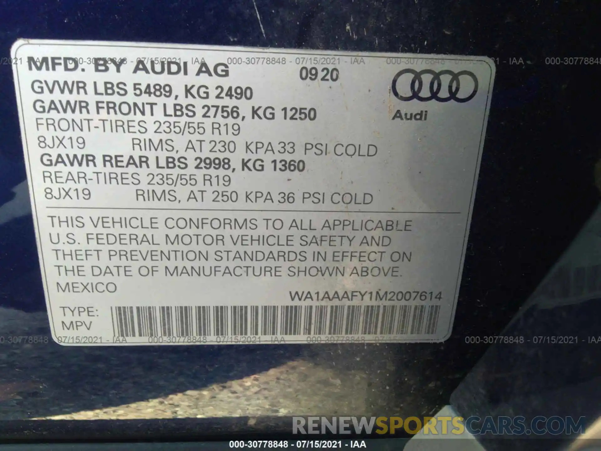 9 Фотография поврежденного автомобиля WA1AAAFY1M2007614 AUDI Q5 2021