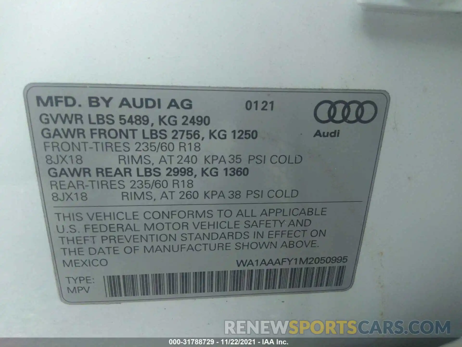 9 Фотография поврежденного автомобиля WA1AAAFY1M2050995 AUDI Q5 2021