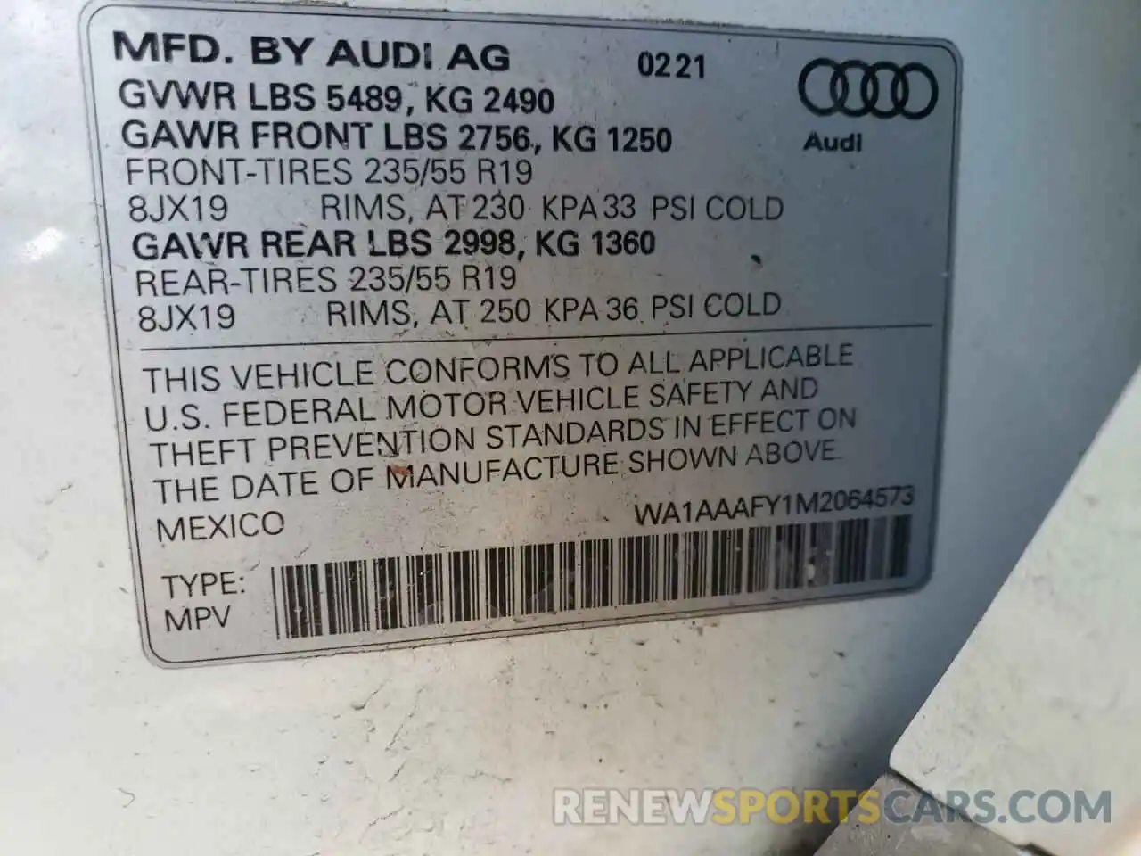 10 Фотография поврежденного автомобиля WA1AAAFY1M2064573 AUDI Q5 2021