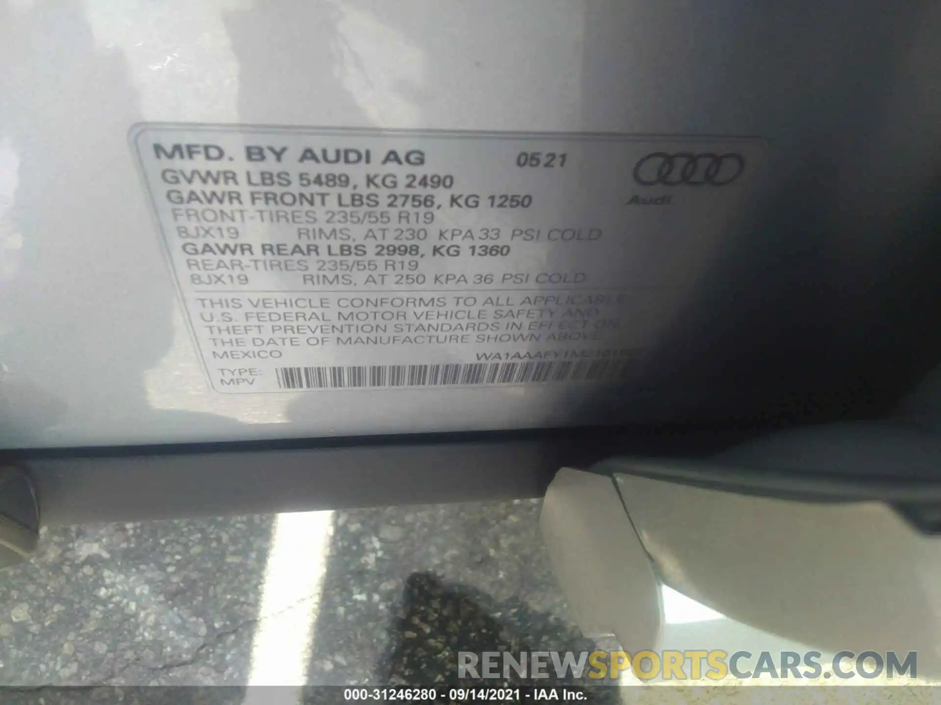 9 Фотография поврежденного автомобиля WA1AAAFY1M2101802 AUDI Q5 2021