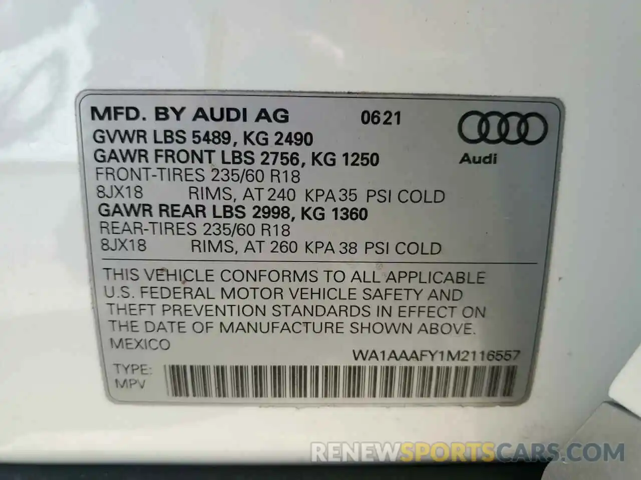 10 Photograph of a damaged car WA1AAAFY1M2116557 AUDI Q5 2021