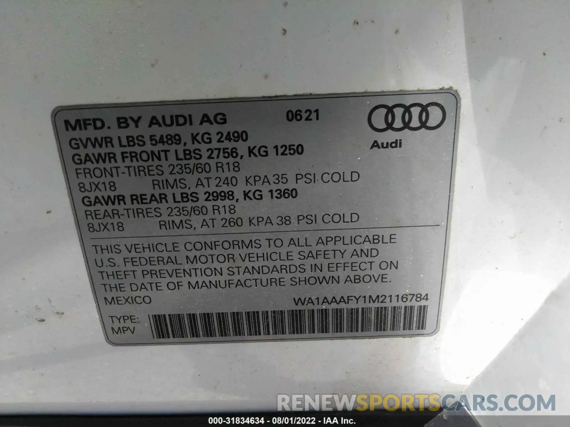 9 Фотография поврежденного автомобиля WA1AAAFY1M2116784 AUDI Q5 2021