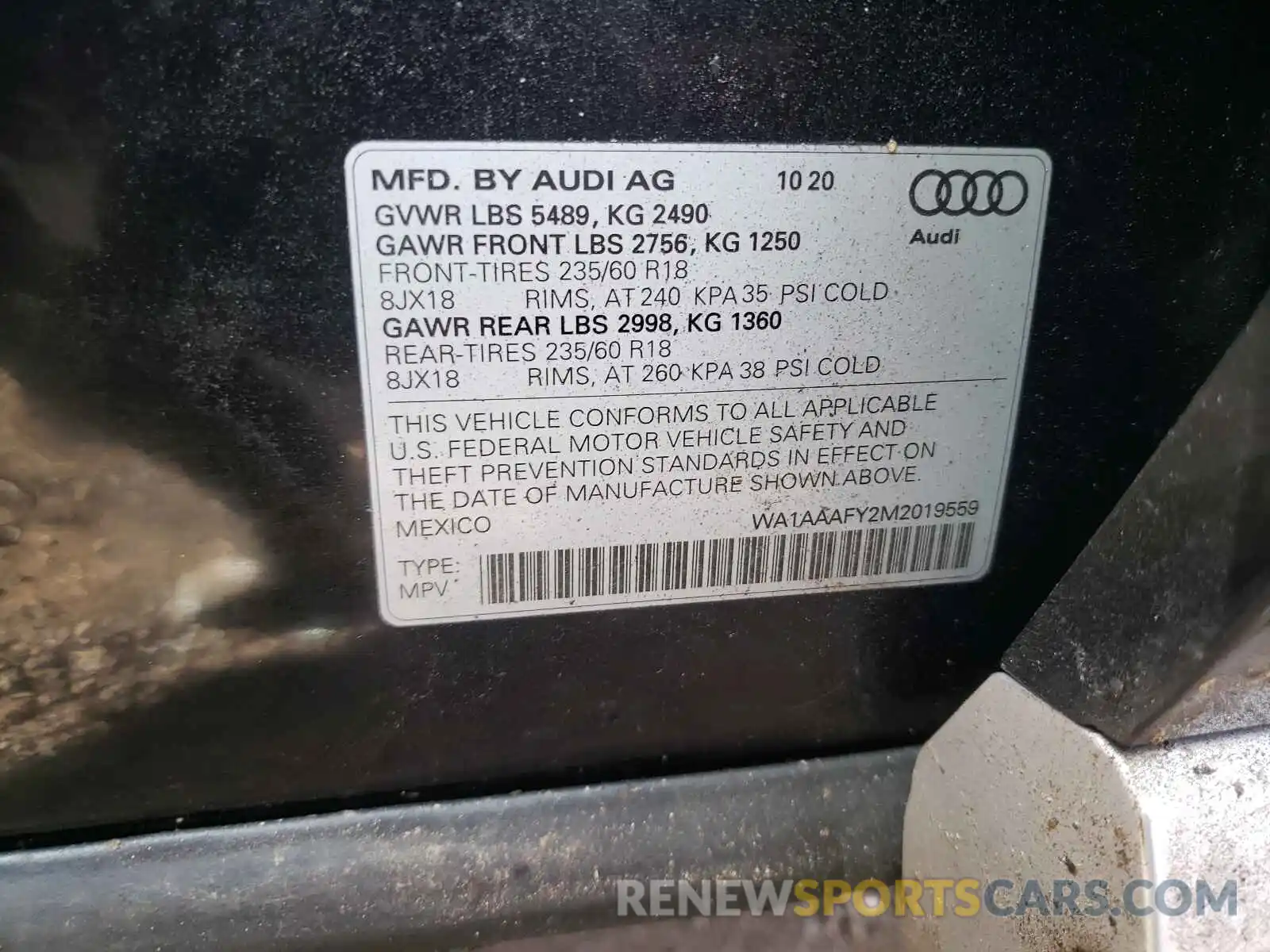 10 Photograph of a damaged car WA1AAAFY2M2019559 AUDI Q5 2021