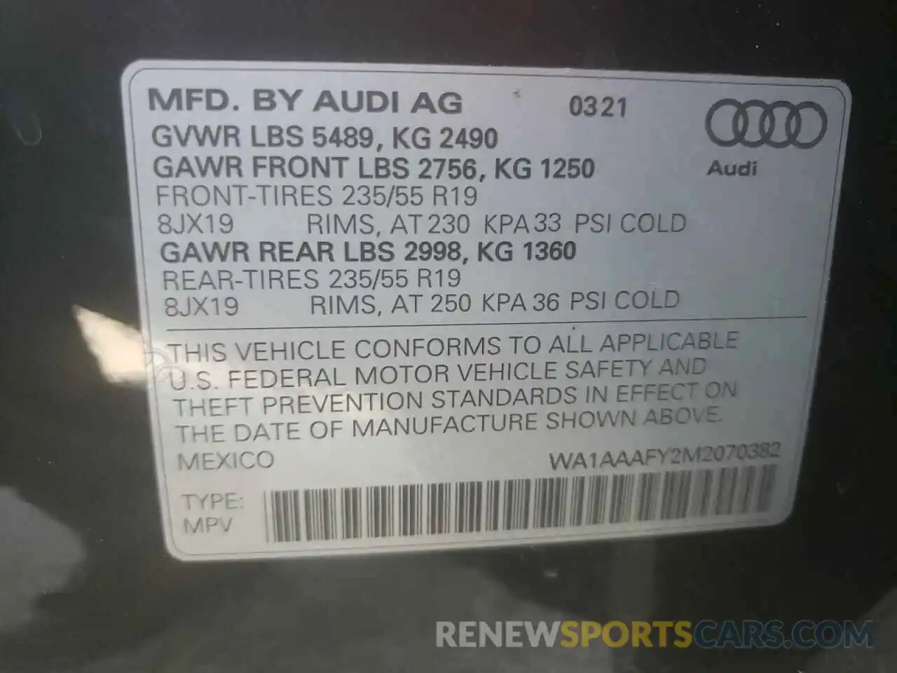 10 Photograph of a damaged car WA1AAAFY2M2070382 AUDI Q5 2021