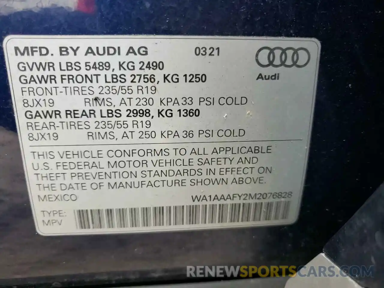 10 Photograph of a damaged car WA1AAAFY2M2076828 AUDI Q5 2021