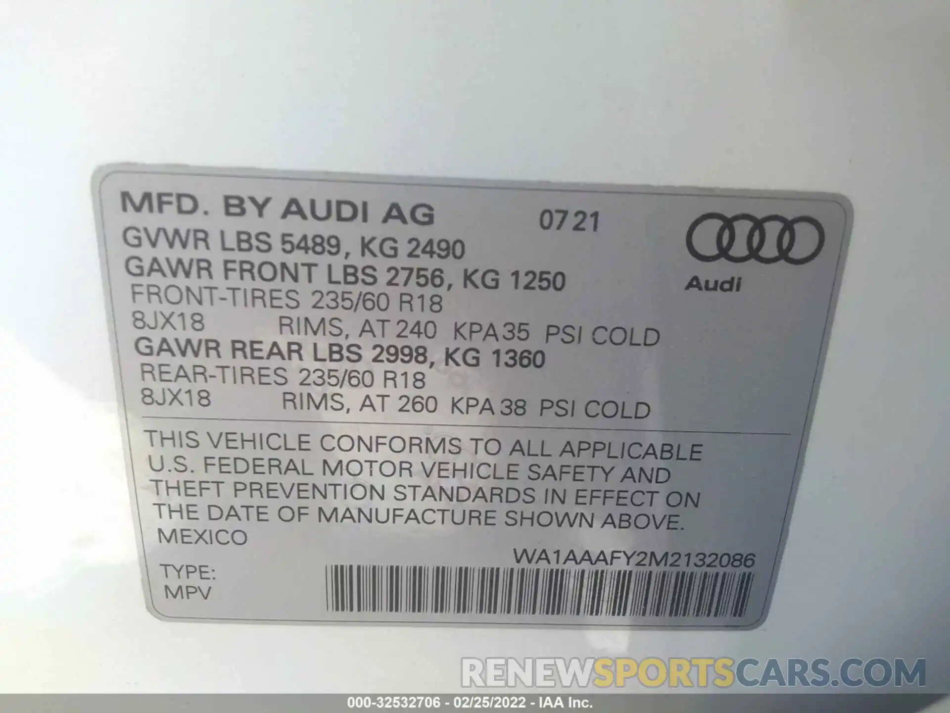 9 Photograph of a damaged car WA1AAAFY2M2132086 AUDI Q5 2021