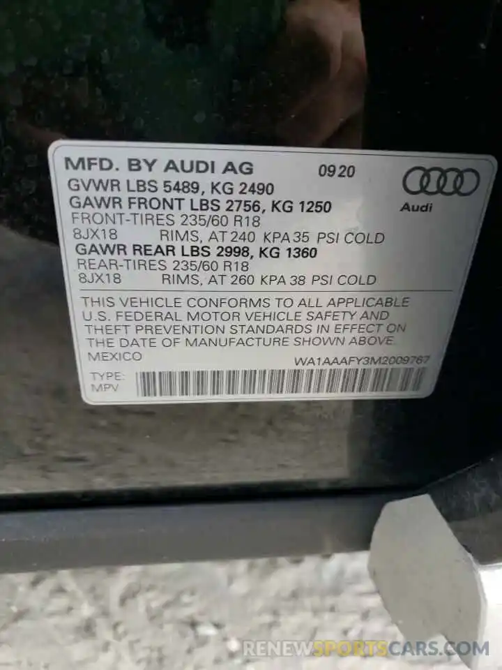 10 Photograph of a damaged car WA1AAAFY3M2009767 AUDI Q5 2021