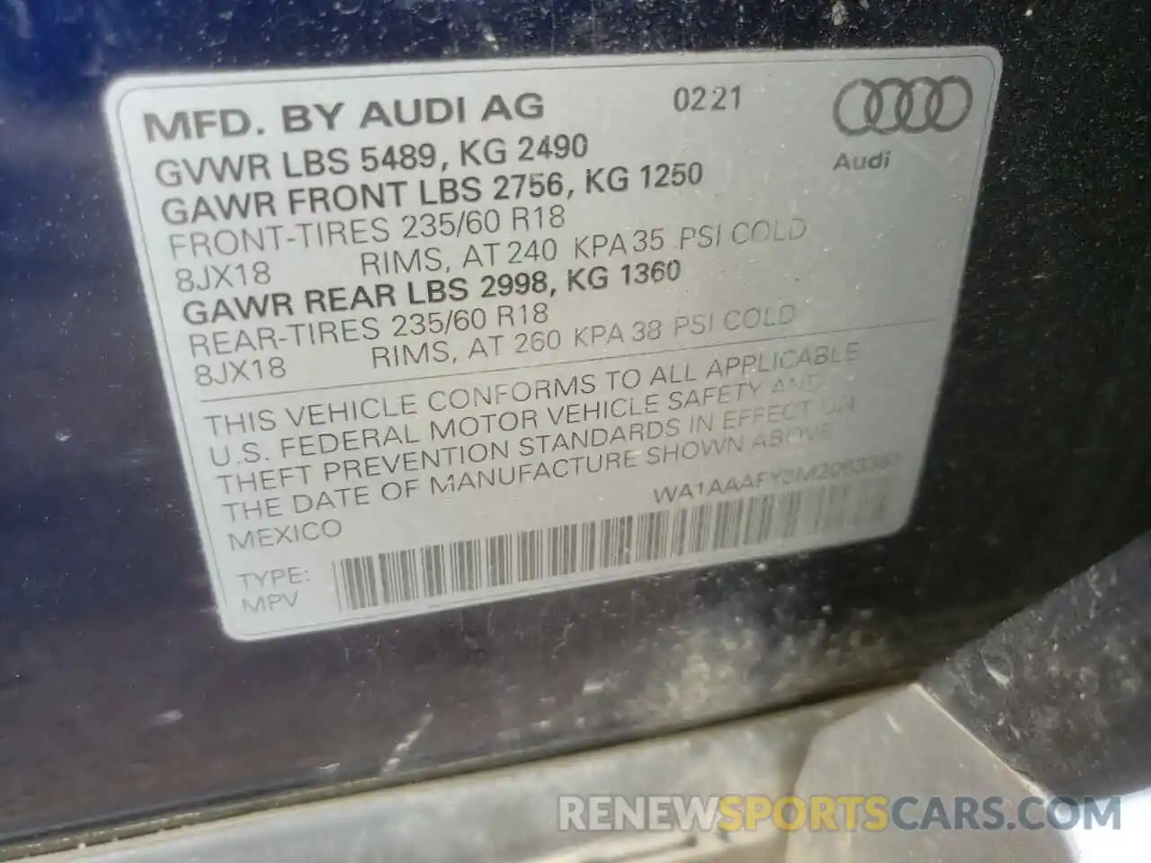 10 Фотография поврежденного автомобиля WA1AAAFY3M2063361 AUDI Q5 2021