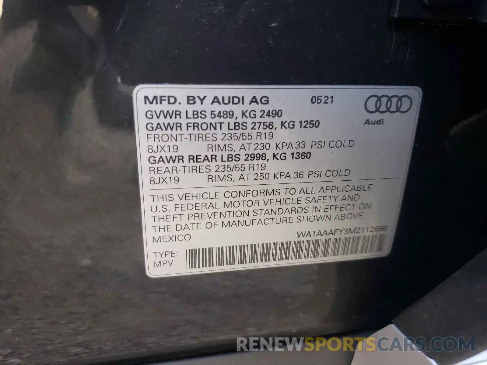 10 Photograph of a damaged car WA1AAAFY3M2112686 AUDI Q5 2021