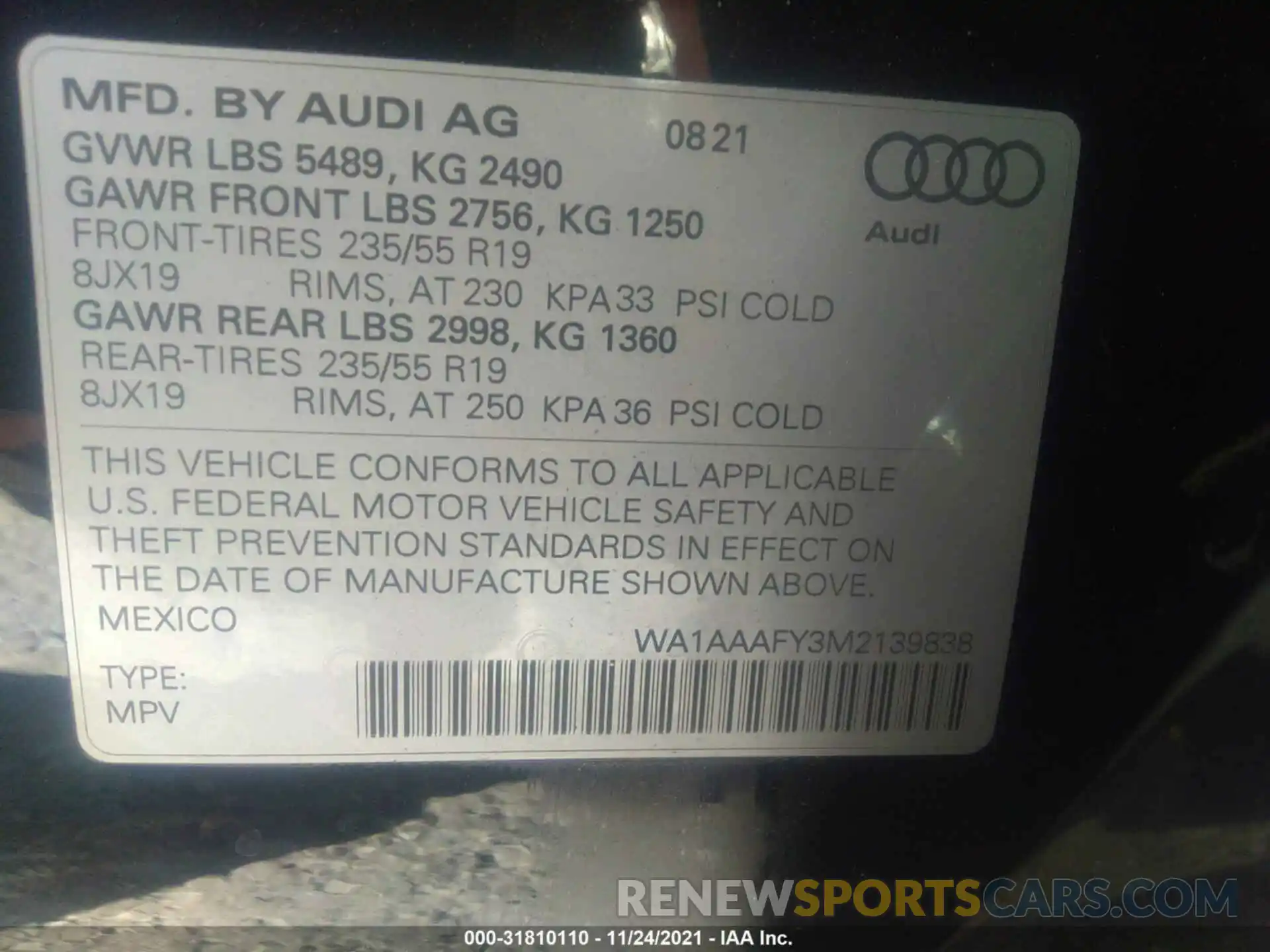 9 Фотография поврежденного автомобиля WA1AAAFY3M2139838 AUDI Q5 2021