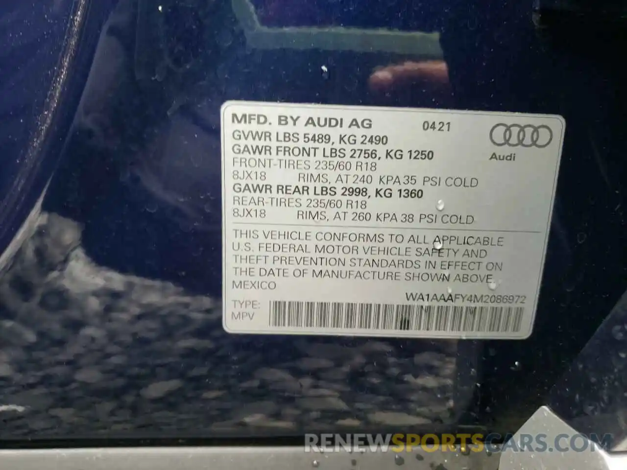 10 Photograph of a damaged car WA1AAAFY4M2086972 AUDI Q5 2021