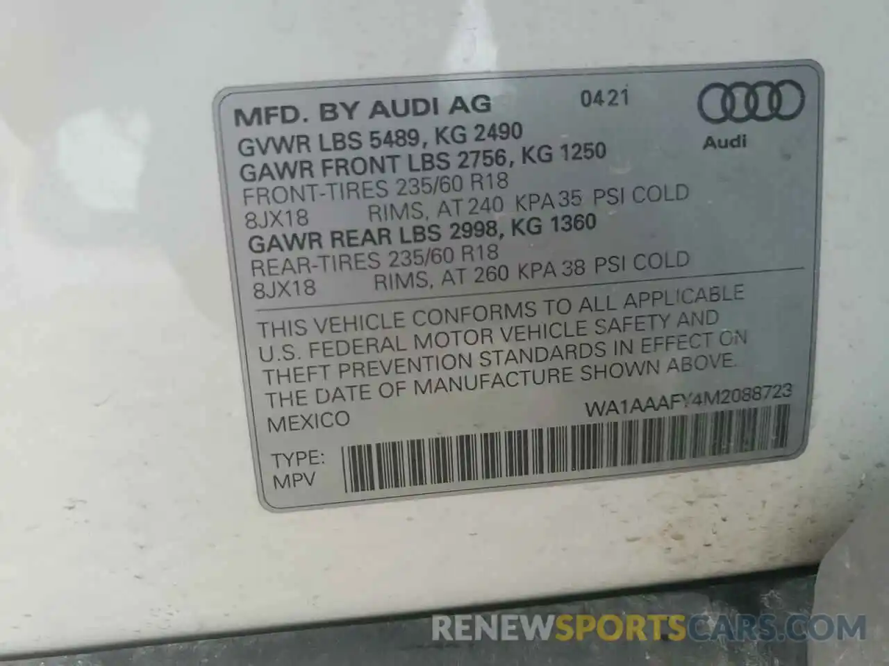 14 Photograph of a damaged car WA1AAAFY4M2088723 AUDI Q5 2021