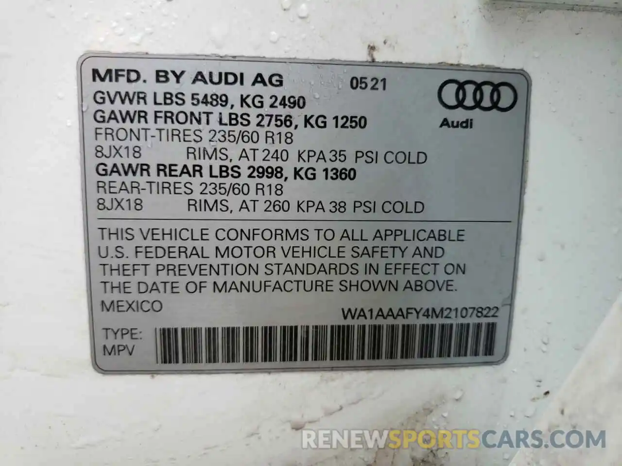 10 Photograph of a damaged car WA1AAAFY4M2107822 AUDI Q5 2021