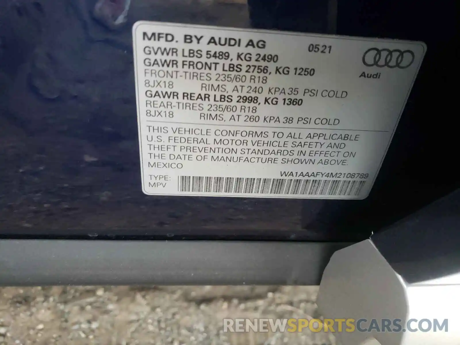 10 Photograph of a damaged car WA1AAAFY4M2108789 AUDI Q5 2021