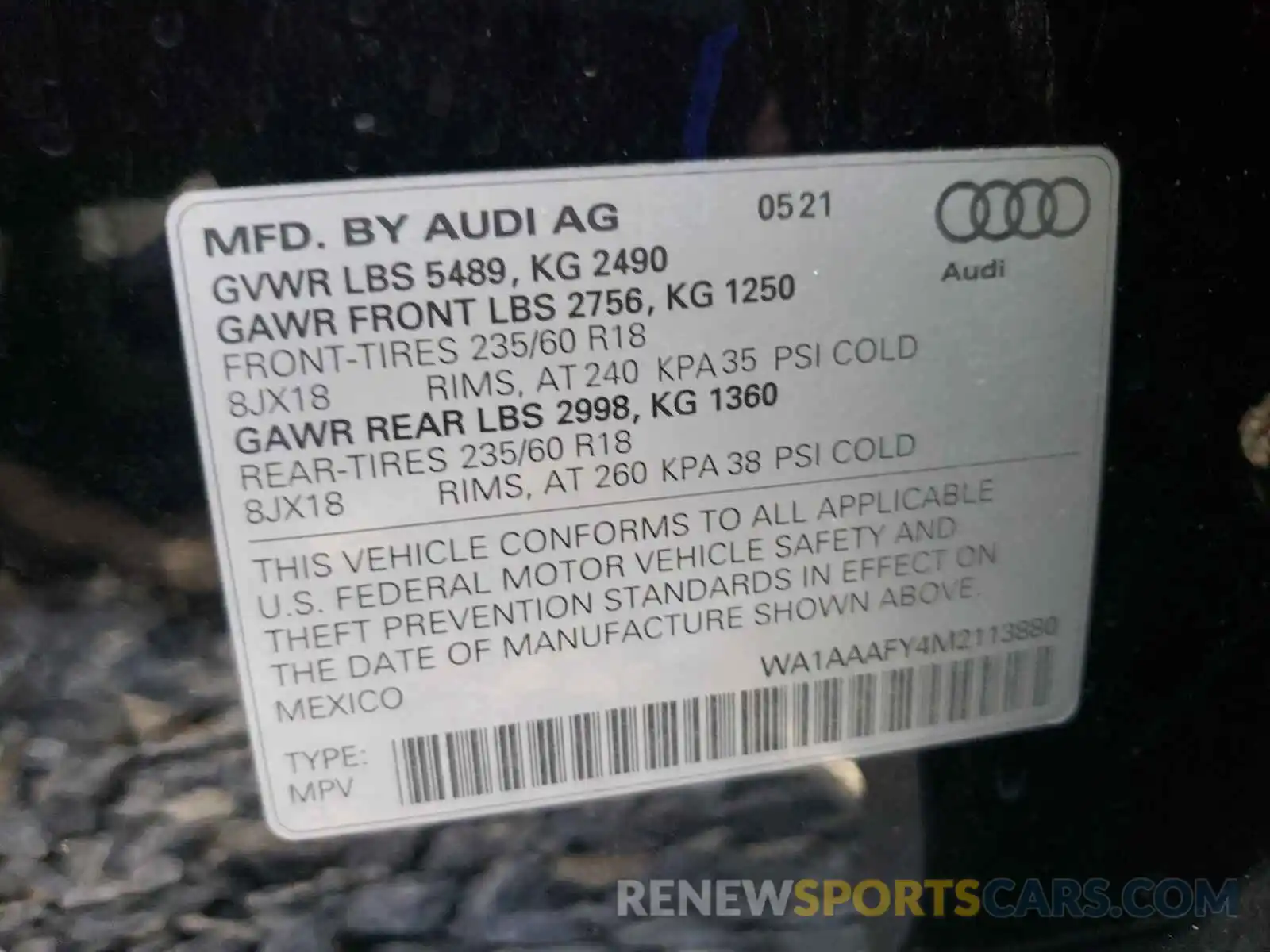 10 Photograph of a damaged car WA1AAAFY4M2113880 AUDI Q5 2021