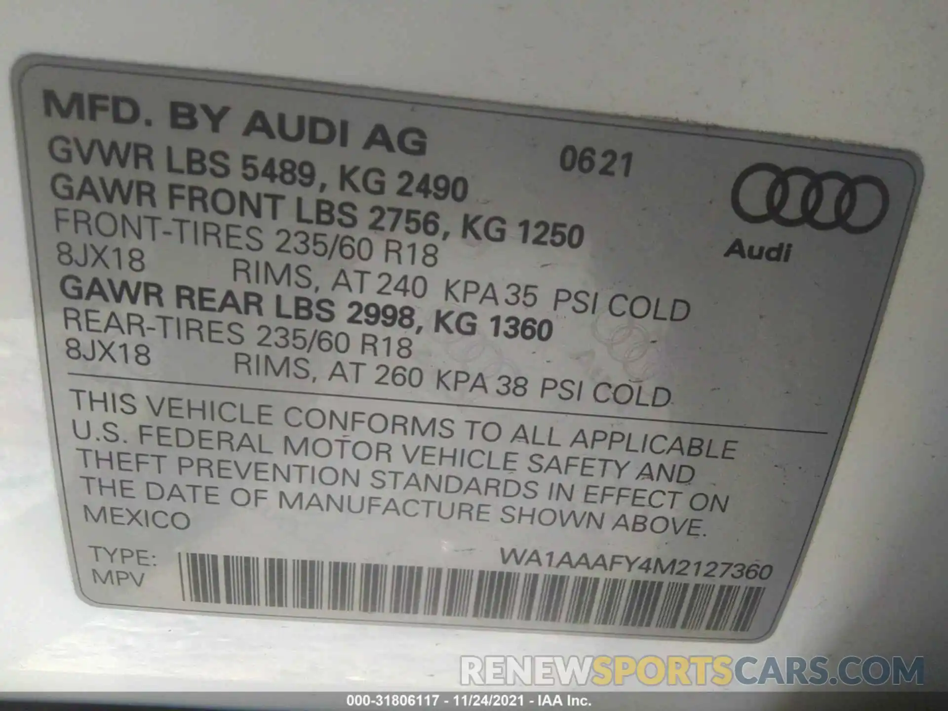 9 Фотография поврежденного автомобиля WA1AAAFY4M2127360 AUDI Q5 2021