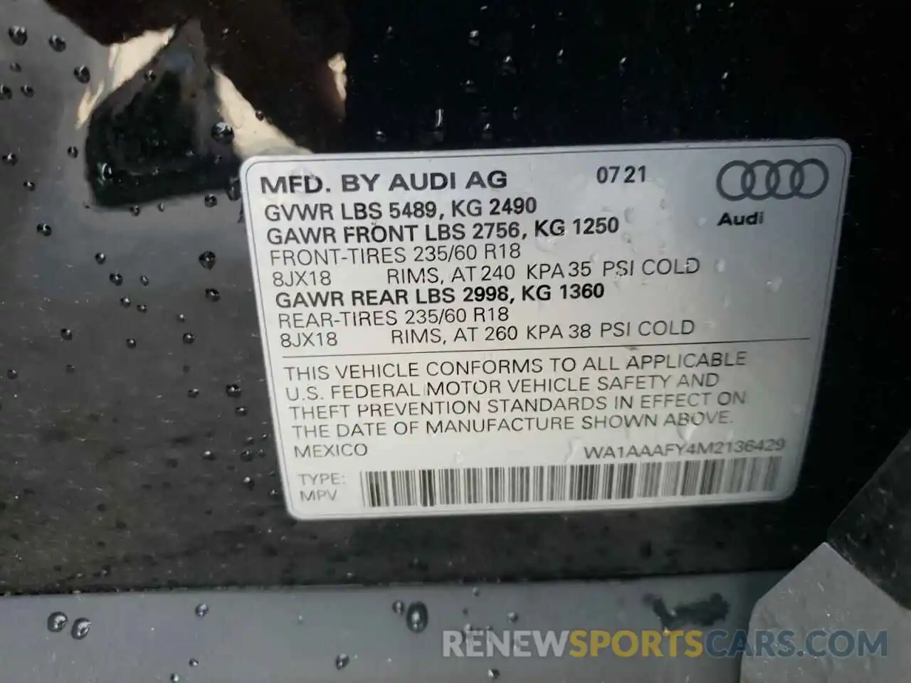 10 Photograph of a damaged car WA1AAAFY4M2136429 AUDI Q5 2021