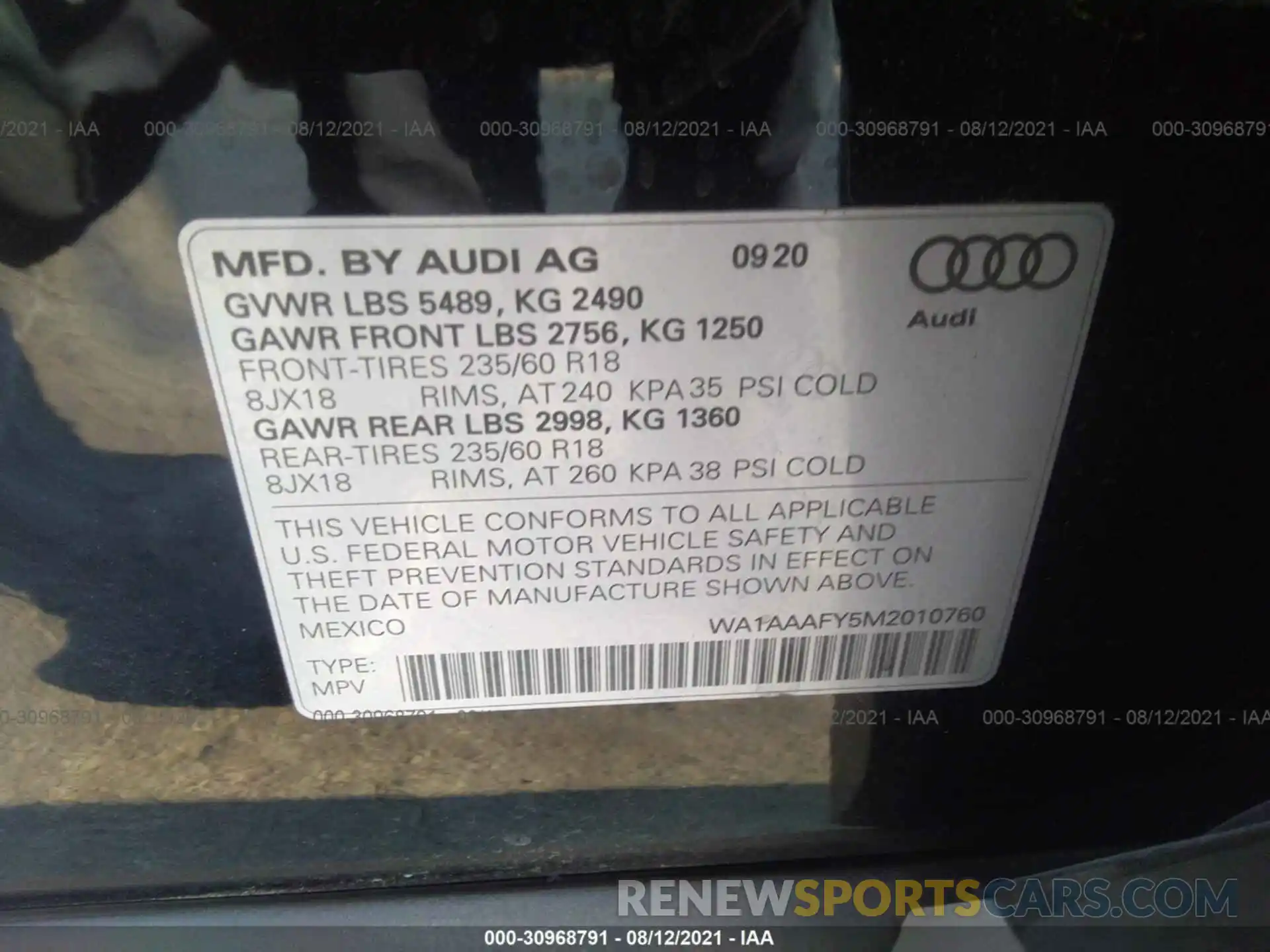 9 Фотография поврежденного автомобиля WA1AAAFY5M2010760 AUDI Q5 2021