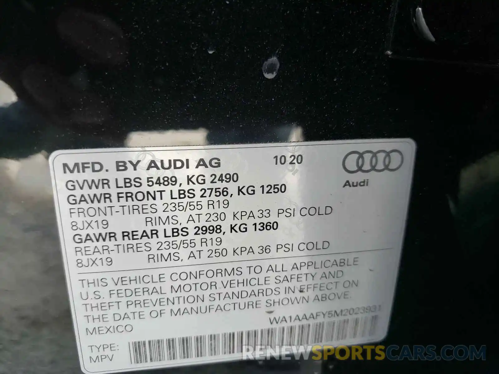 10 Photograph of a damaged car WA1AAAFY5M2023931 AUDI Q5 2021