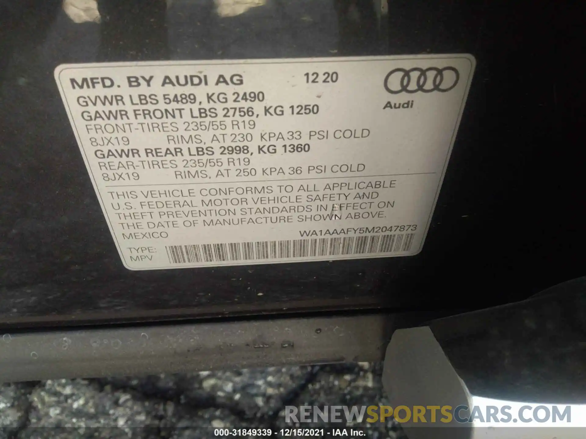 9 Фотография поврежденного автомобиля WA1AAAFY5M2047873 AUDI Q5 2021