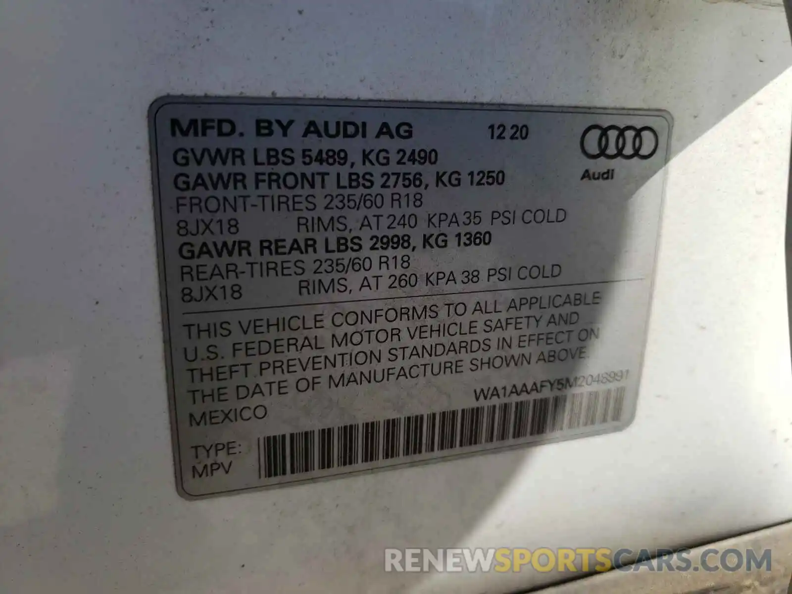 10 Photograph of a damaged car WA1AAAFY5M2048991 AUDI Q5 2021