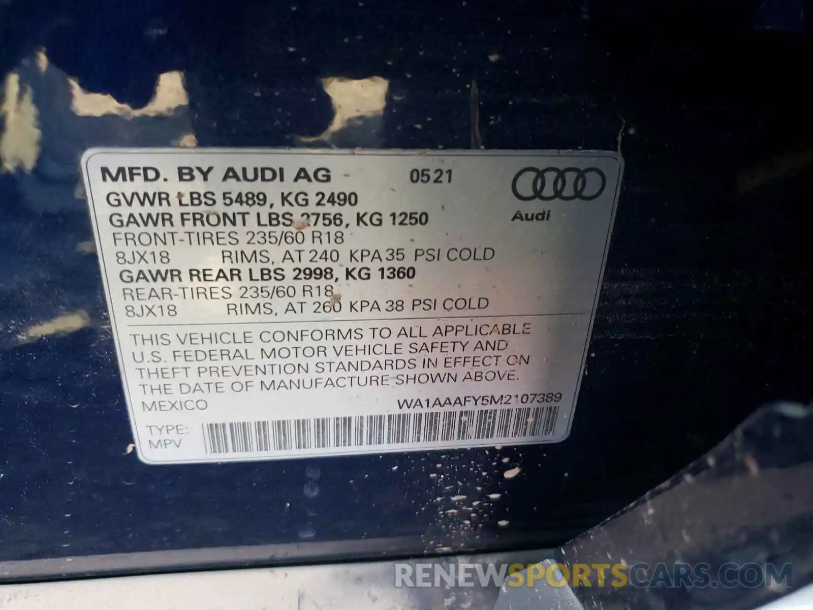 10 Фотография поврежденного автомобиля WA1AAAFY5M2107389 AUDI Q5 2021