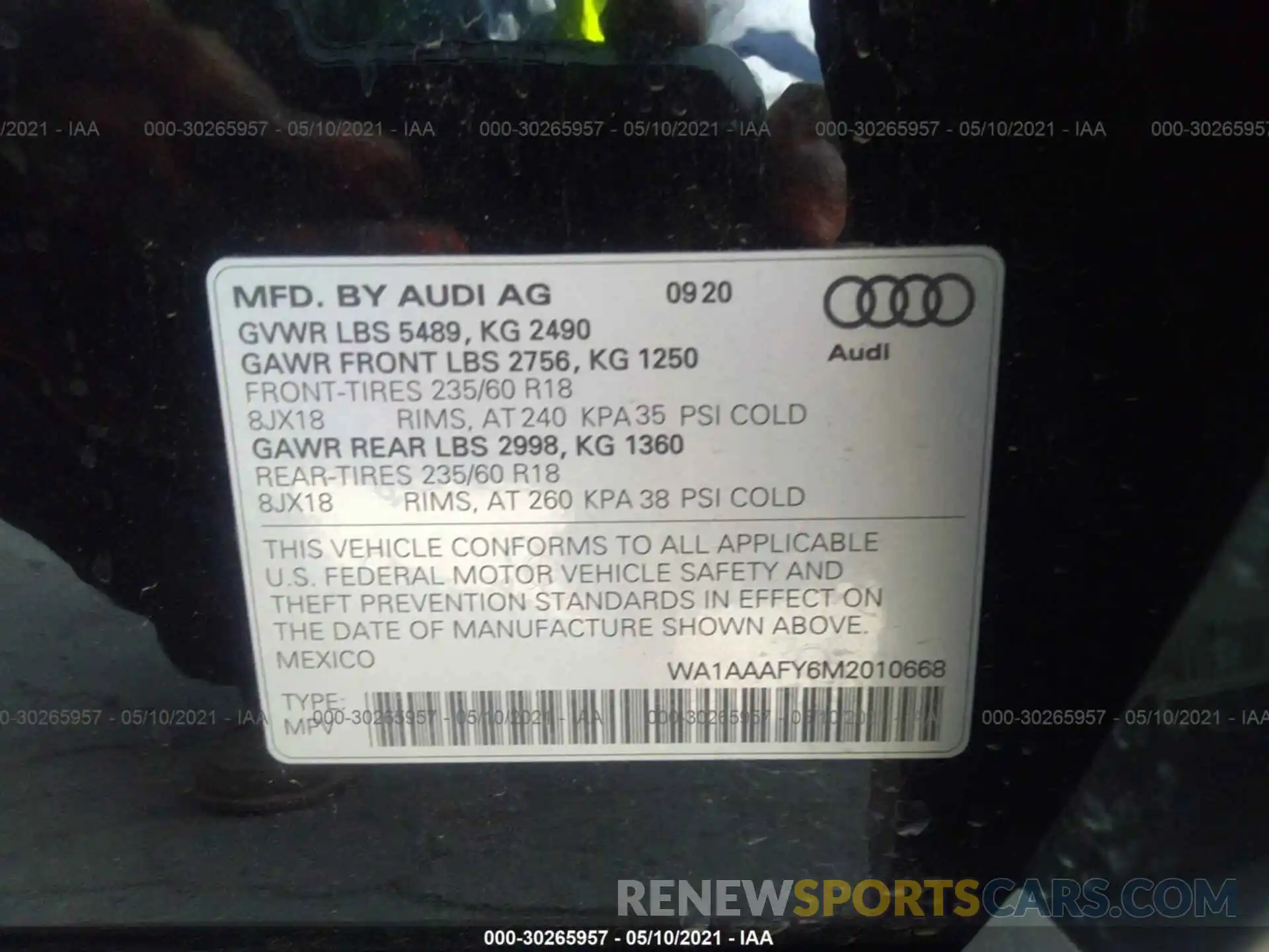 9 Photograph of a damaged car WA1AAAFY6M2010668 AUDI Q5 2021