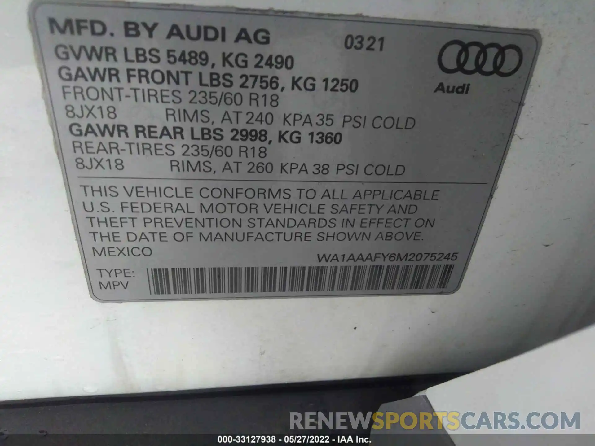 9 Фотография поврежденного автомобиля WA1AAAFY6M2075245 AUDI Q5 2021