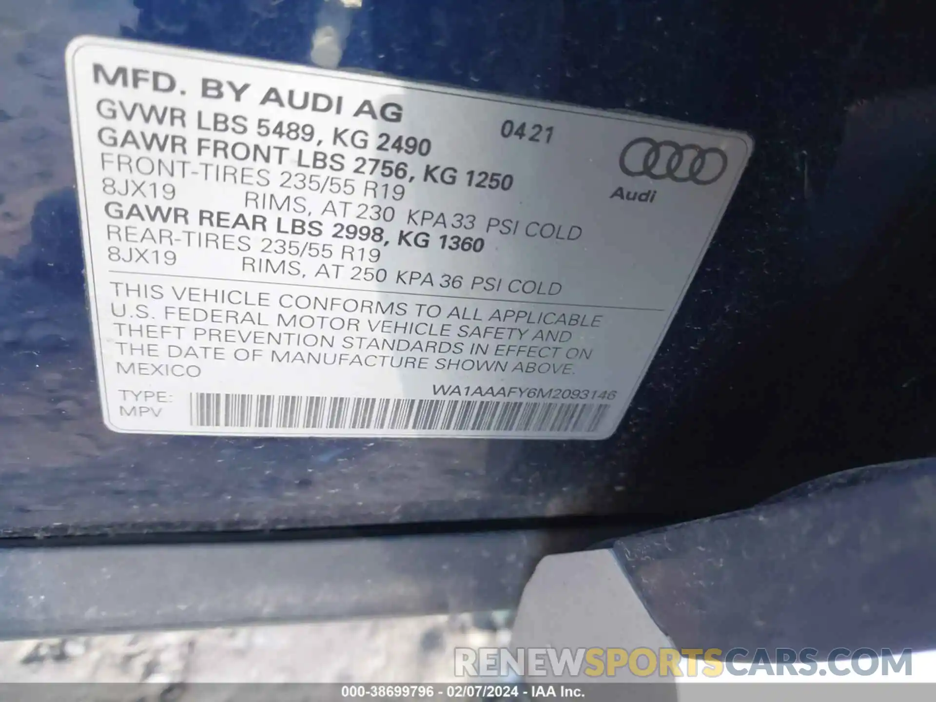 9 Фотография поврежденного автомобиля WA1AAAFY6M2093146 AUDI Q5 2021