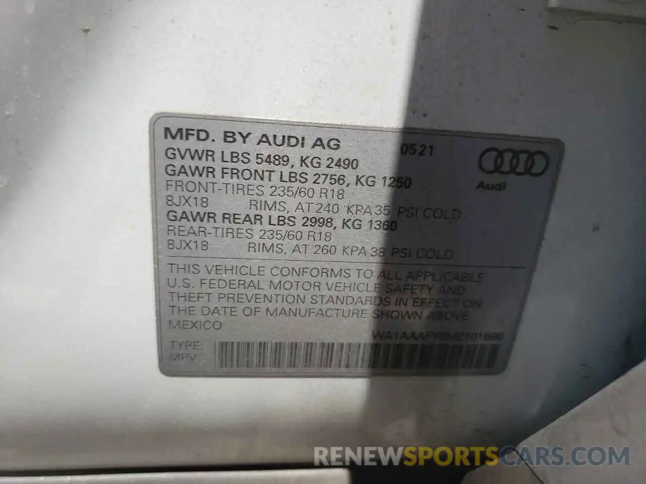 10 Photograph of a damaged car WA1AAAFY6M2101696 AUDI Q5 2021