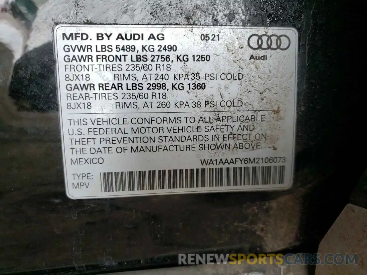 10 Фотография поврежденного автомобиля WA1AAAFY6M2106073 AUDI Q5 2021