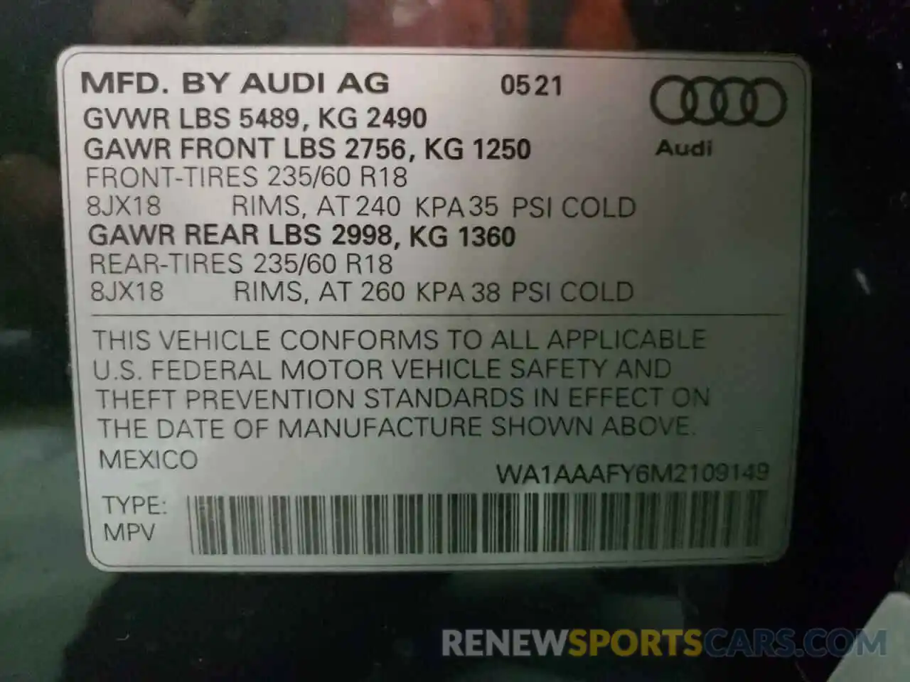 10 Фотография поврежденного автомобиля WA1AAAFY6M2109149 AUDI Q5 2021