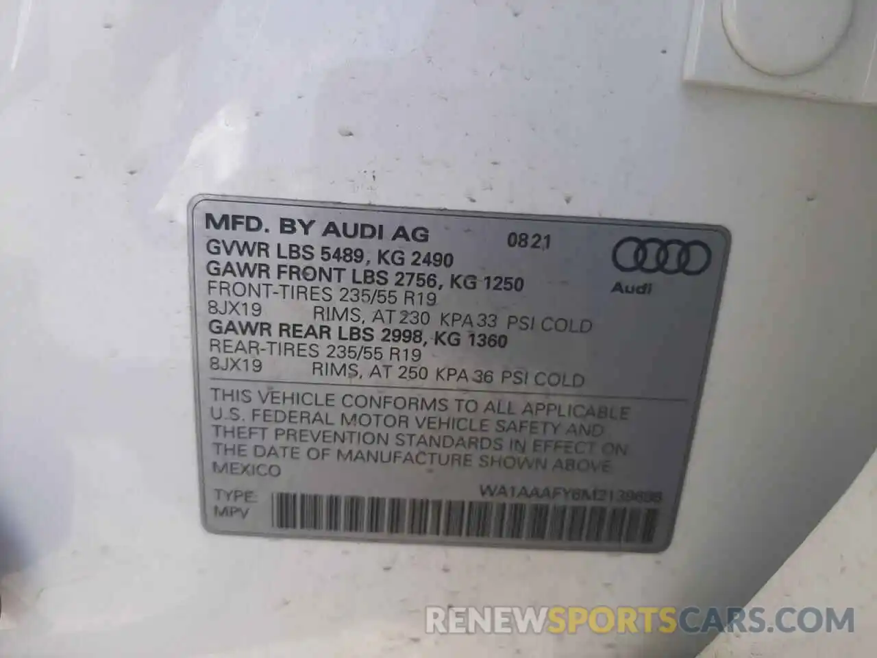 10 Photograph of a damaged car WA1AAAFY6M2139686 AUDI Q5 2021