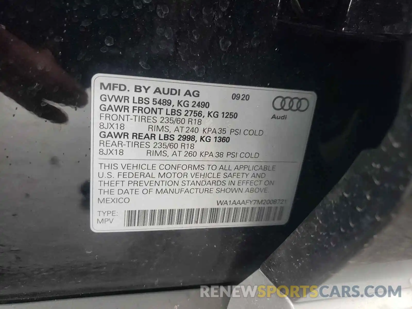 10 Photograph of a damaged car WA1AAAFY7M2008721 AUDI Q5 2021