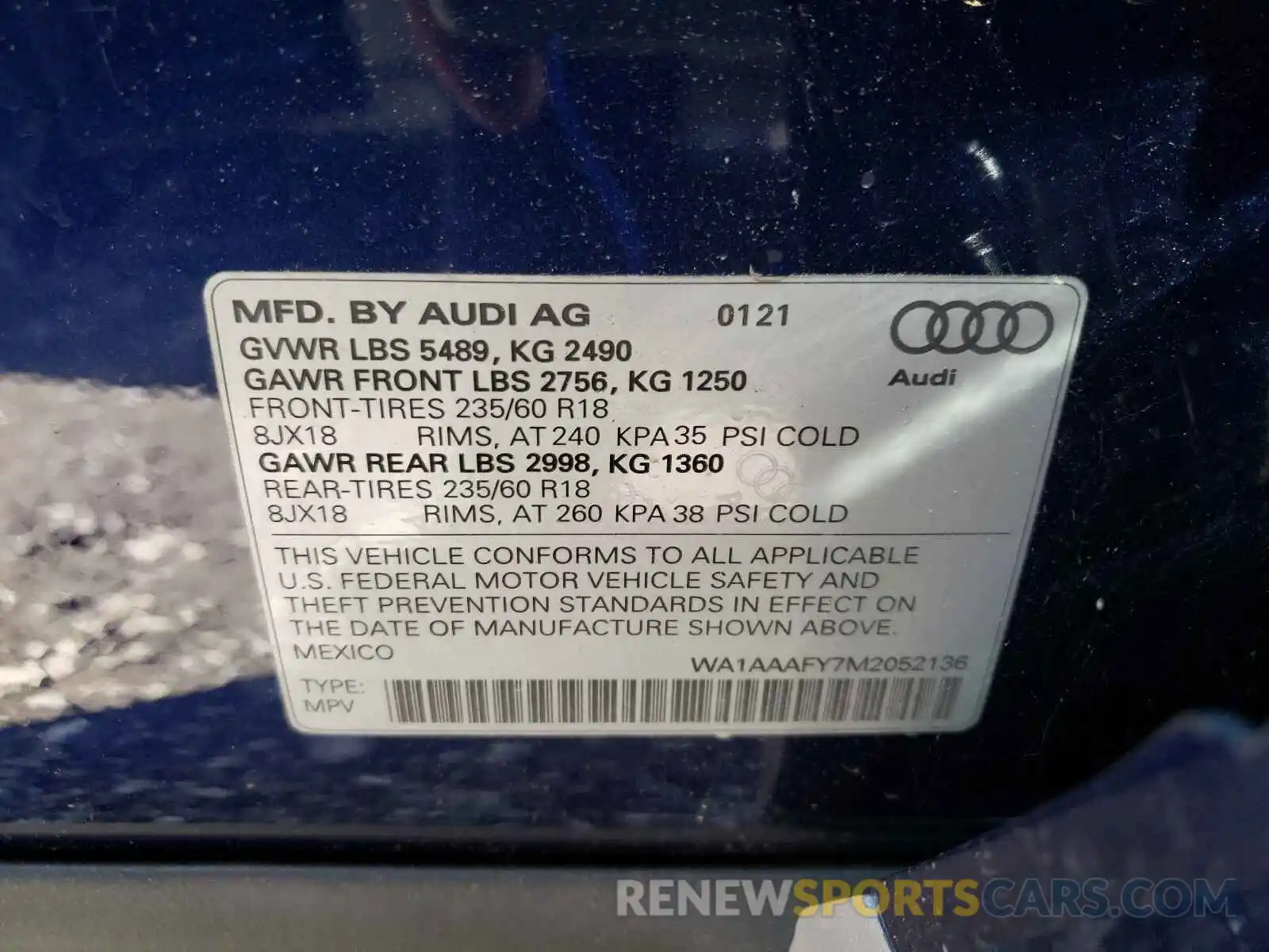 10 Photograph of a damaged car WA1AAAFY7M2052136 AUDI Q5 2021