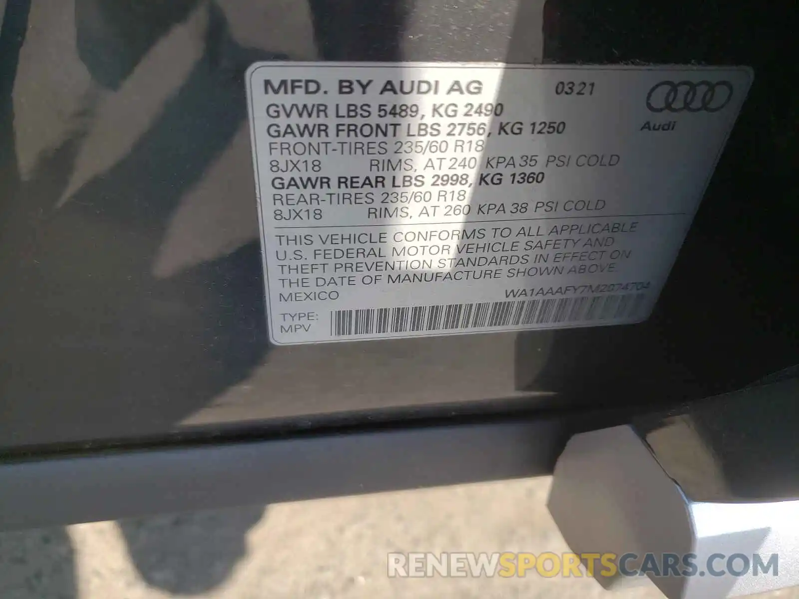 10 Photograph of a damaged car WA1AAAFY7M2074704 AUDI Q5 2021