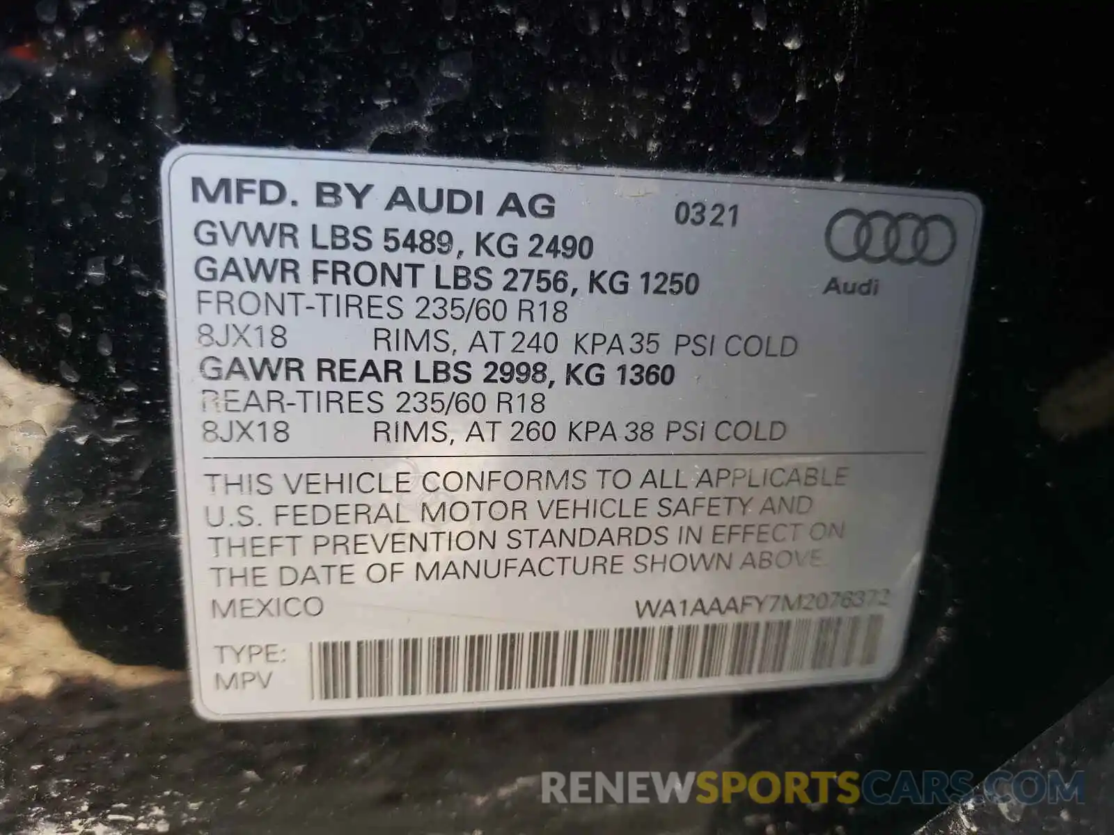 10 Photograph of a damaged car WA1AAAFY7M2076372 AUDI Q5 2021