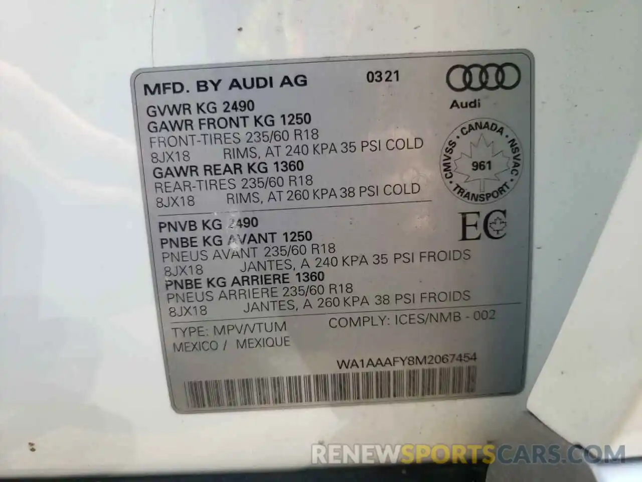 10 Photograph of a damaged car WA1AAAFY8M2067454 AUDI Q5 2021