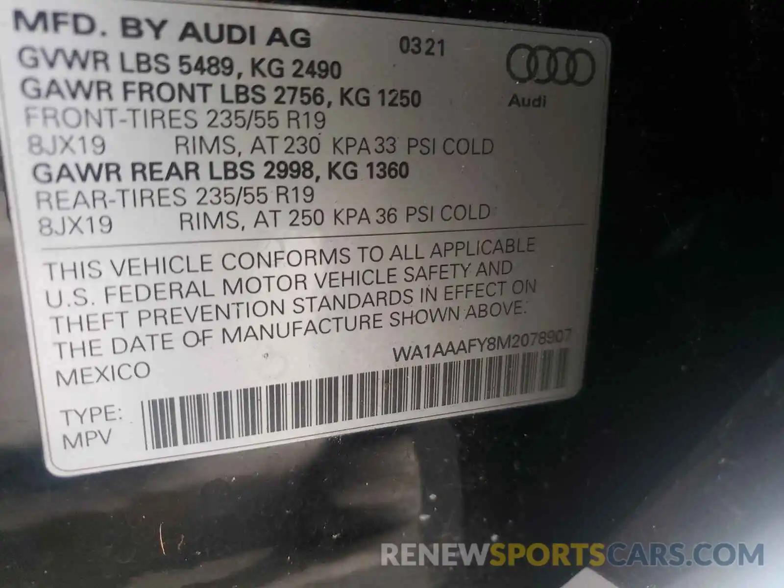 10 Photograph of a damaged car WA1AAAFY8M2078907 AUDI Q5 2021