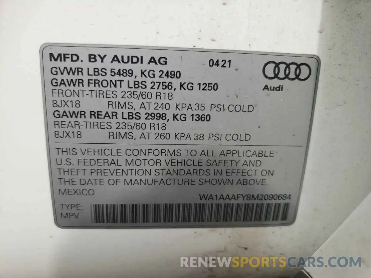 10 Фотография поврежденного автомобиля WA1AAAFY8M2090684 AUDI Q5 2021