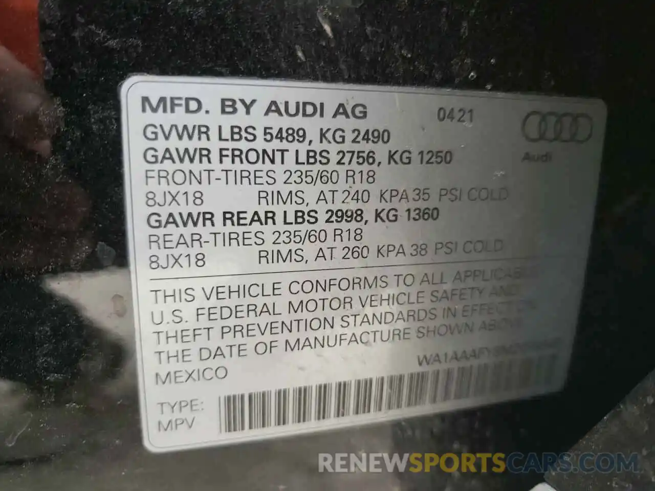 10 Photograph of a damaged car WA1AAAFY8M2098848 AUDI Q5 2021