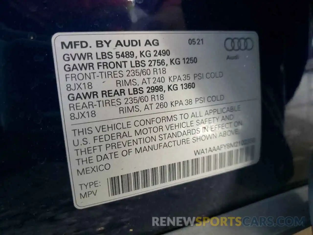 10 Photograph of a damaged car WA1AAAFY8M2102350 AUDI Q5 2021