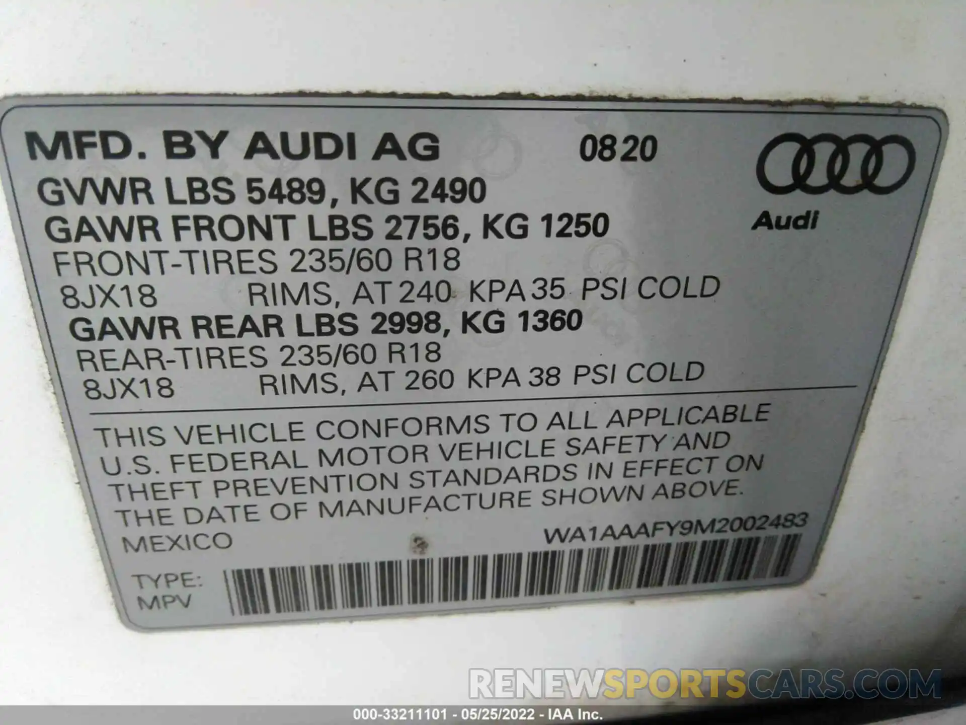 9 Фотография поврежденного автомобиля WA1AAAFY9M2002483 AUDI Q5 2021