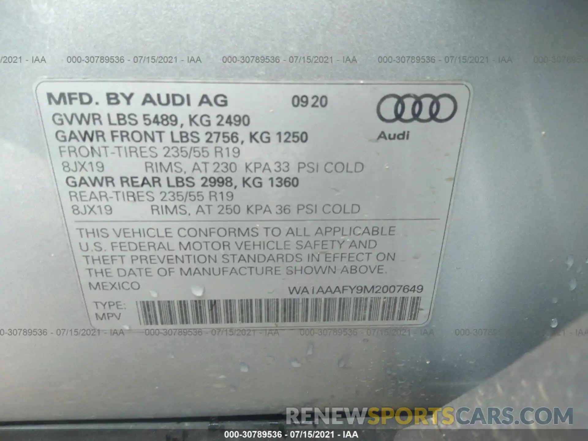 9 Фотография поврежденного автомобиля WA1AAAFY9M2007649 AUDI Q5 2021